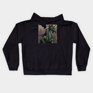 A Dragon and a Girl Alone in the City Kids Hoodie